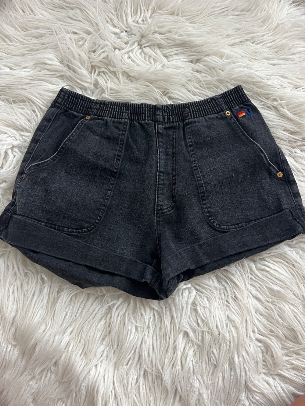 Aviator Nation Checkered Denim Shorts